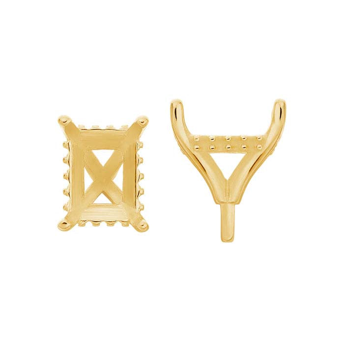 Montatura a 4 punte con perno per smeraldo taglio smeraldo 9 x 6 mm in oro giallo 18K