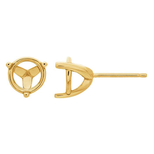 Montatura per orecchino a perno con cestello rotondo da 3mm in oro giallo 14K