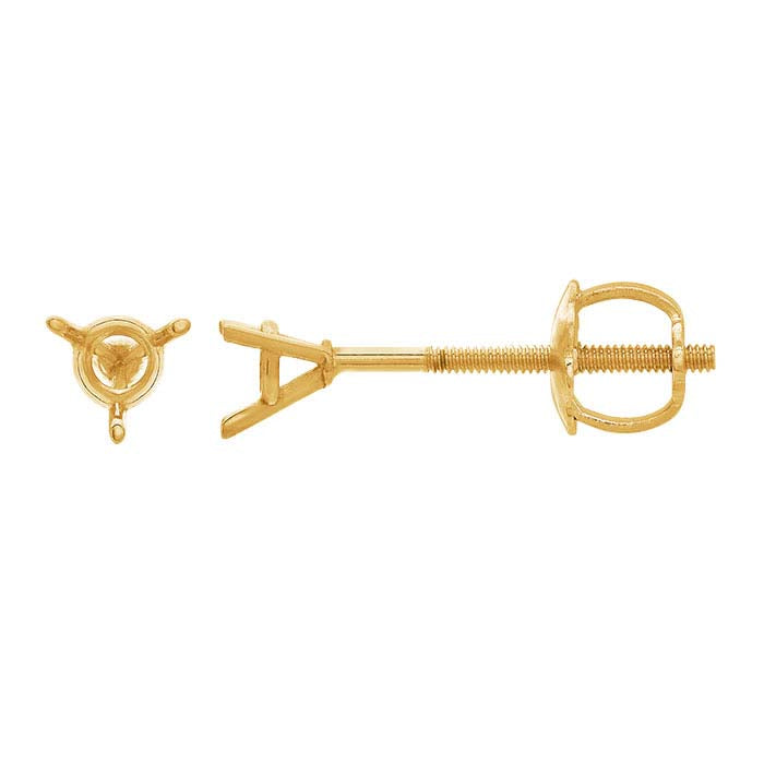 Montatura per orecchino a perno rotondo filettato da 3mm in oro giallo 14K
