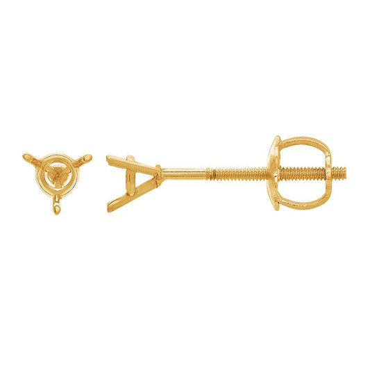 Montatura per orecchino a perno rotondo filettato da 3mm in oro giallo 14K