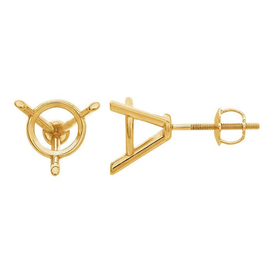 Montatura per orecchino a perno rotondo filettato da 7,5 mm in oro giallo 14K