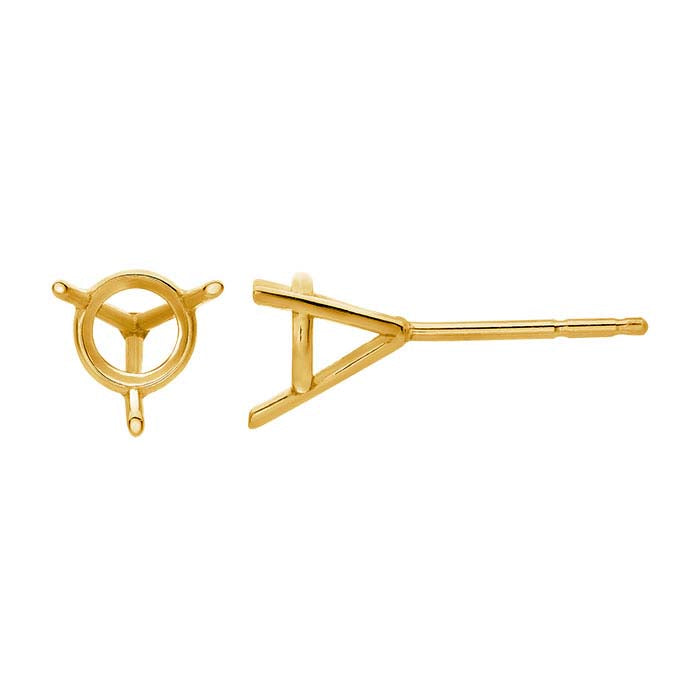 14K Yellow Gold 7.5mm Round Post Earring Mounting