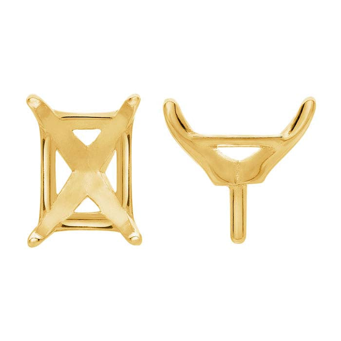 Montatura a cestello con 4 griffe e perno in oro giallo 18K, taglio smeraldo 9 x 7 mm