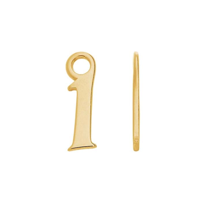 14K Yellow Gold Mini Number Charm, 1