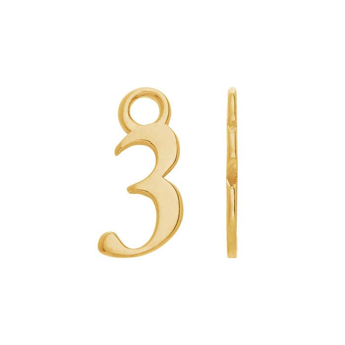 14K Yellow Gold Mini Number Charm, 3