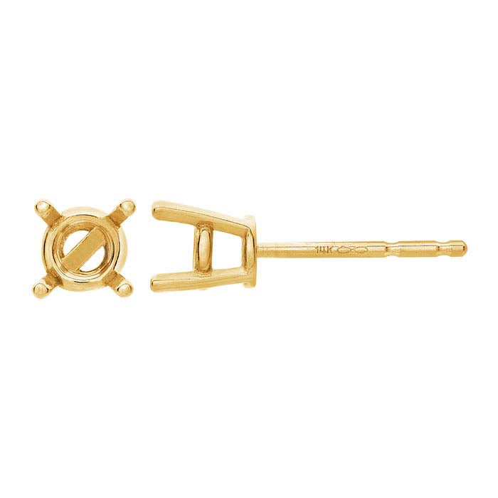 14K Yellow Gold 3mm Round Basket Post Earring Mounting