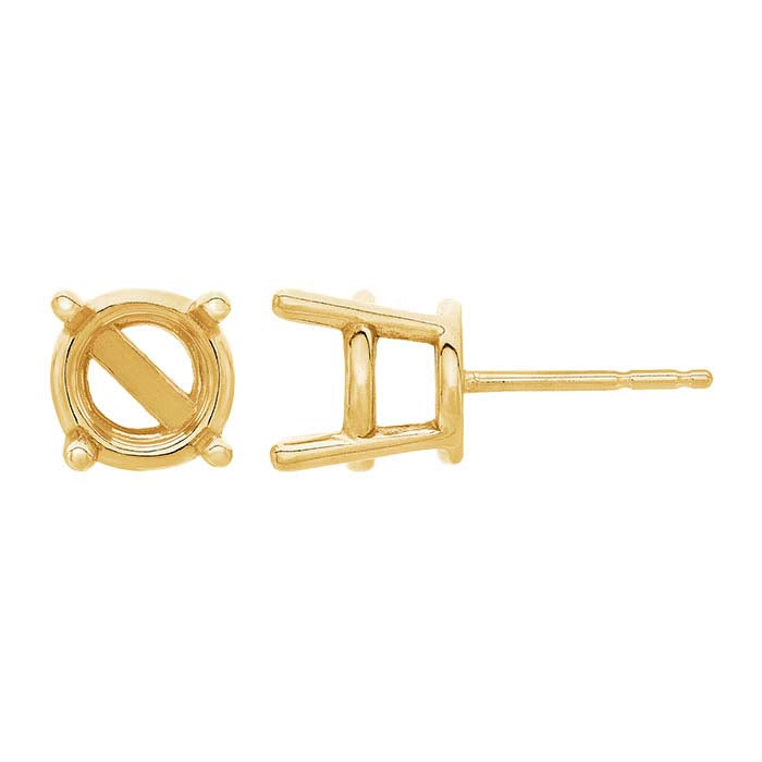 14K Yellow Gold 6mm Round Basket Post Earring Mounting