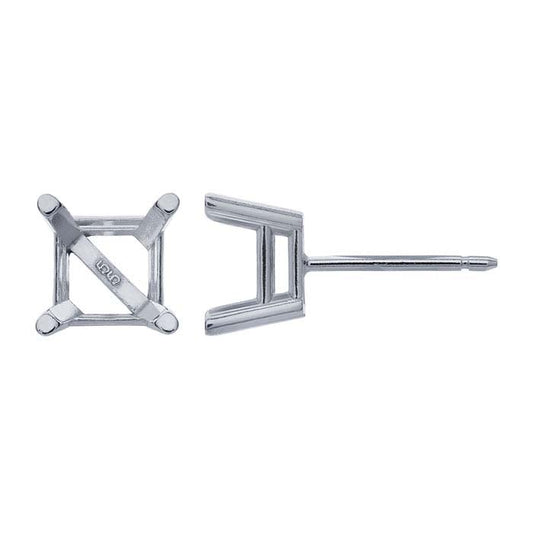 14K White Gold 5.5mm Square Basket Post Earring Mounting