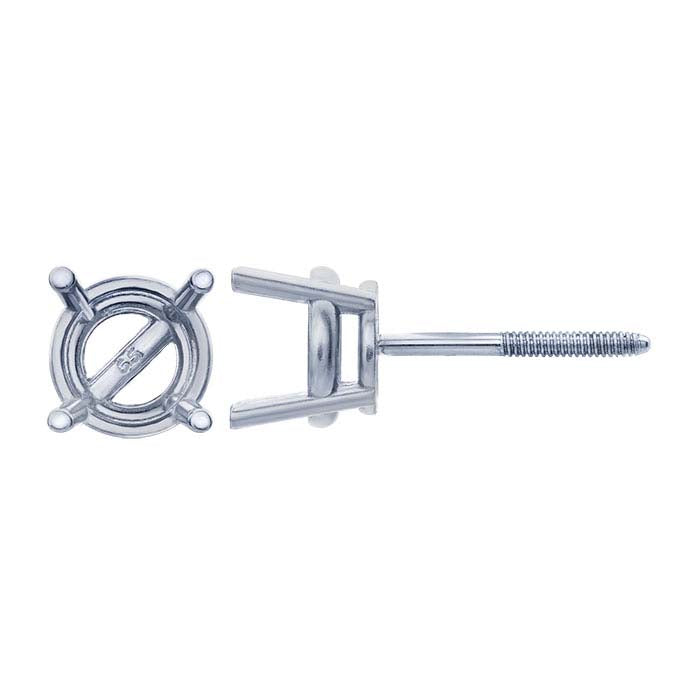 14K White Gold Round Threaded-Post Earring Mounting