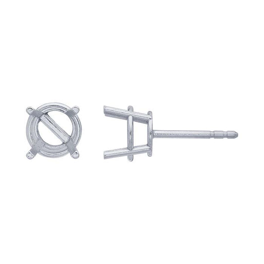 14K White Gold Lightweight Round Post Earring Mounting