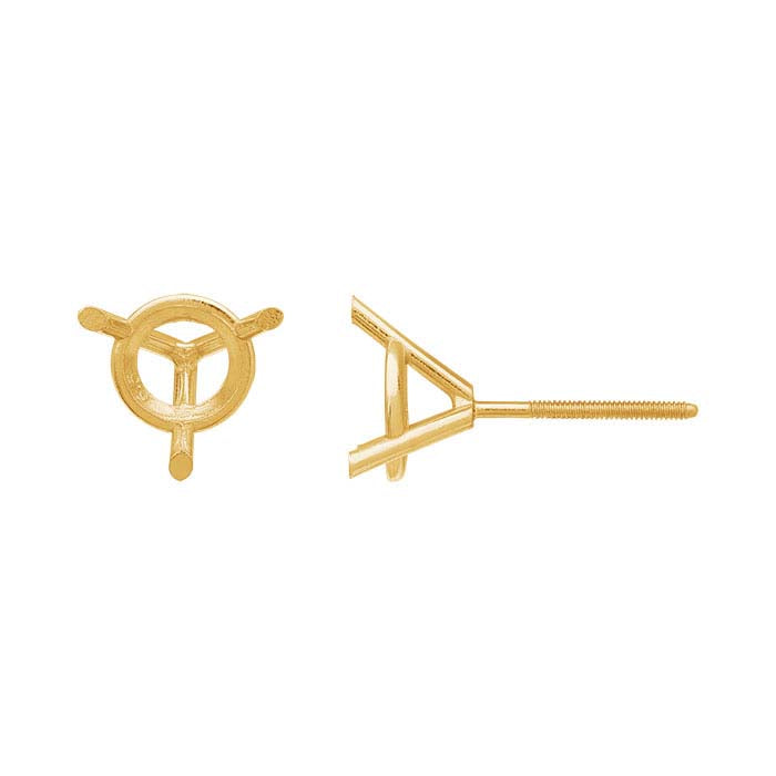 Montatura per orecchino a perno rotondo filettato da 6 mm in oro giallo 14K