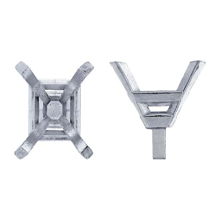 Impostazione a 4 punte con perno in oro bianco 14K, taglio smeraldo 7 x 5 mm
