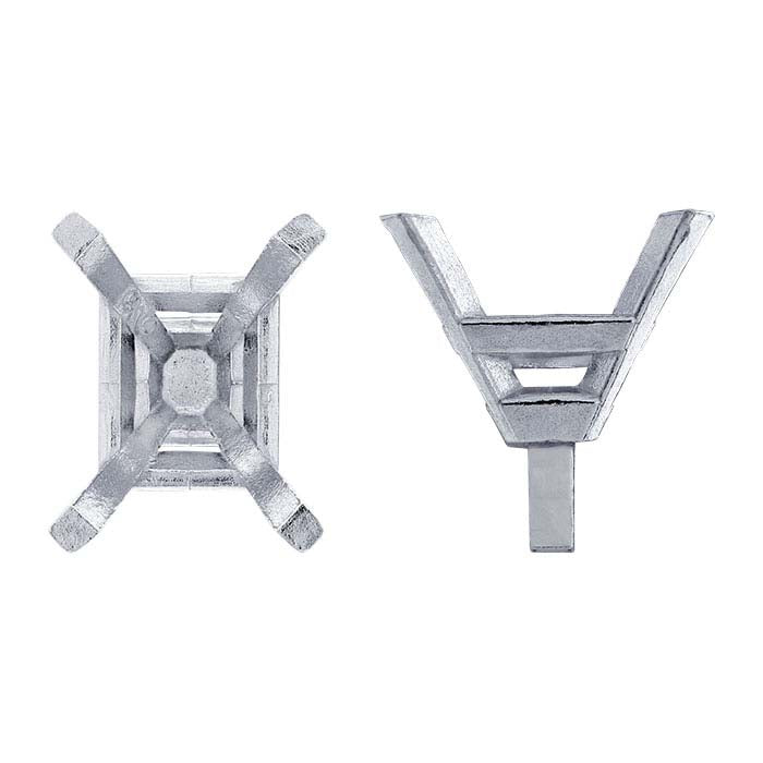 Montatura a 4 punte con perno per smeraldo taglio smeraldo 9 x 7 mm in oro bianco 14K