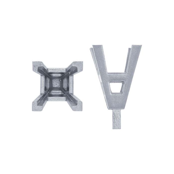 14K White Gold 4mm Square Tall V-Prong 4-Prong Setting with Peg