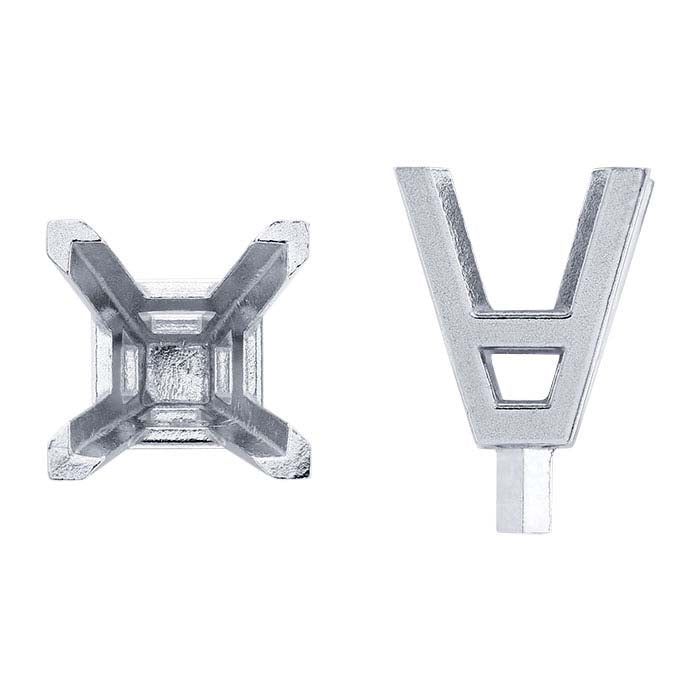14K White Gold Square V-Prong 4-Prong Setting with Peg