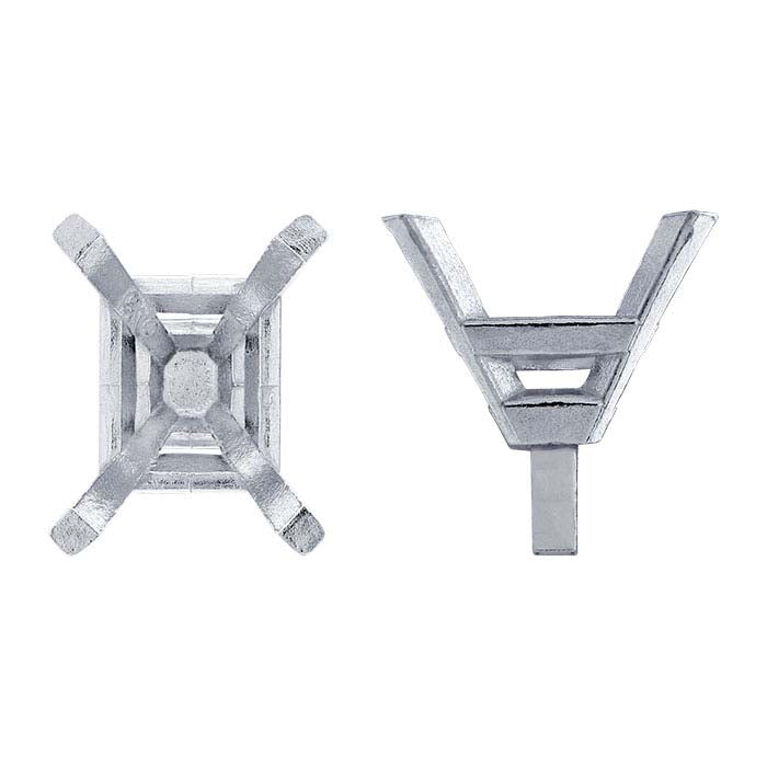 Montatura a 4 punte con perno in oro bianco 14K, taglio smeraldo 7,5 x 5,5 mm