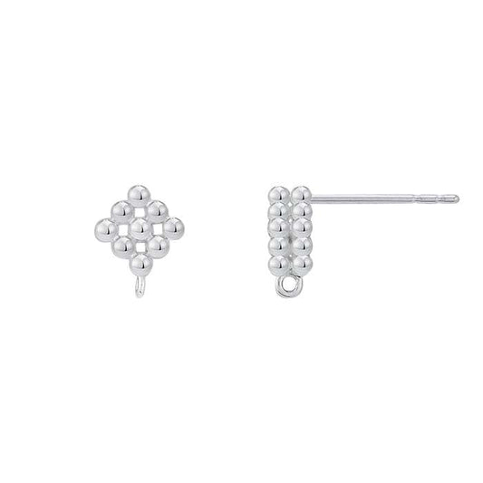 Beaded Diamond-Shaped Cube Post Earring with Ring