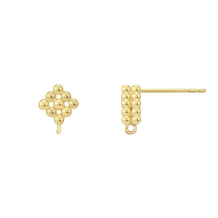 Beaded Diamond-Shaped Cube Post Earring with Ring