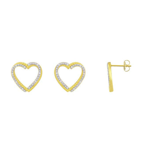 14K Yellow Gold Diamond-Set Heart Post Earrings