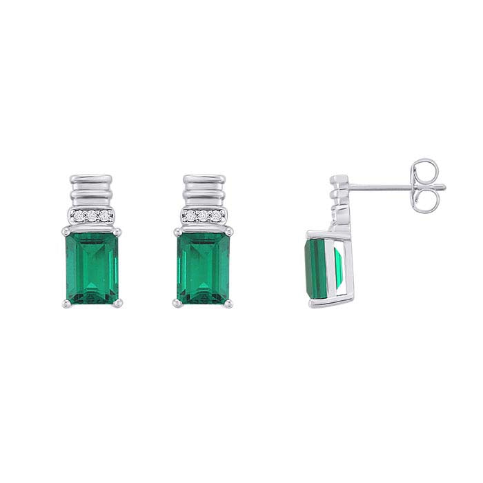 Diamond- & Lab-Grown Emerald-Set Post Earrings