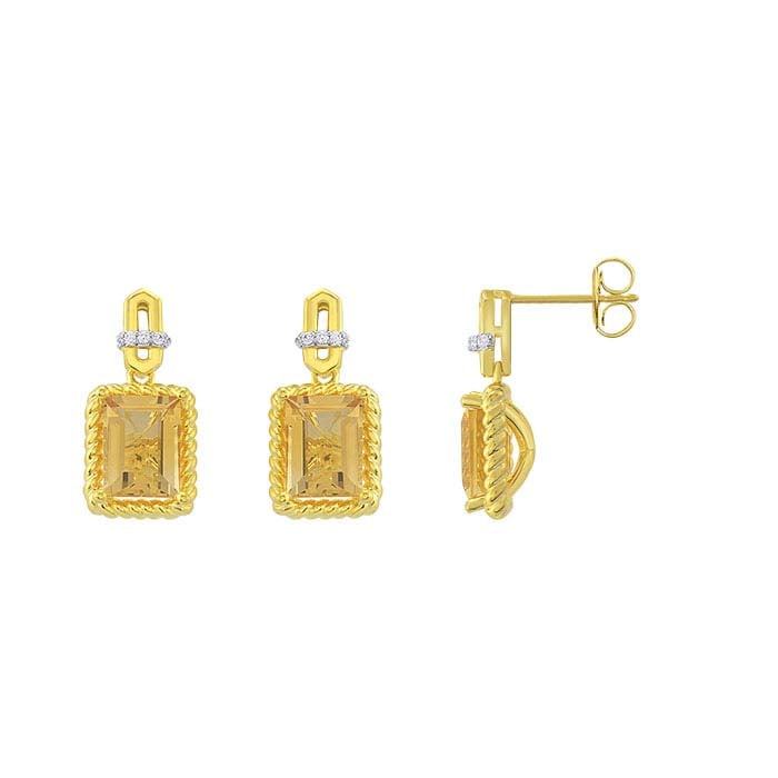 Diamond- & Lab-Grown Citrine-Set Post Earrings