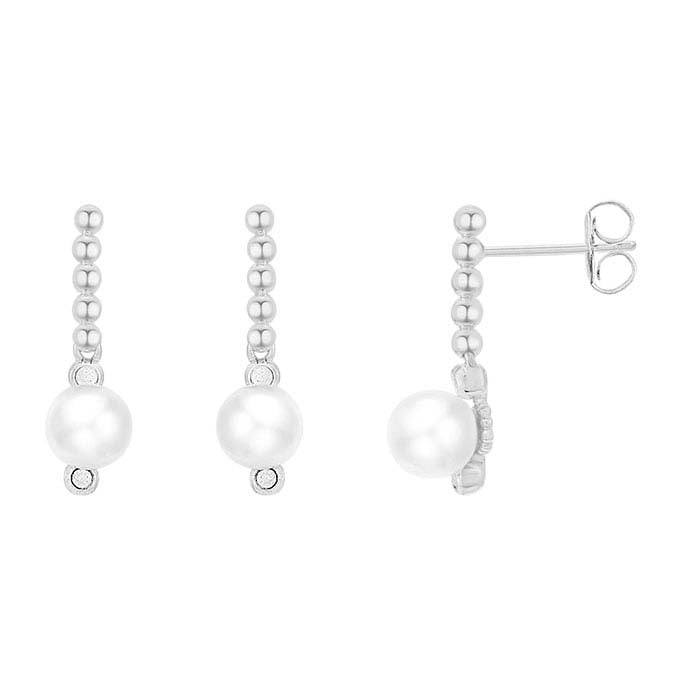 Lab-Grown Diamond-Set & Pearl Drop Post Earrings
