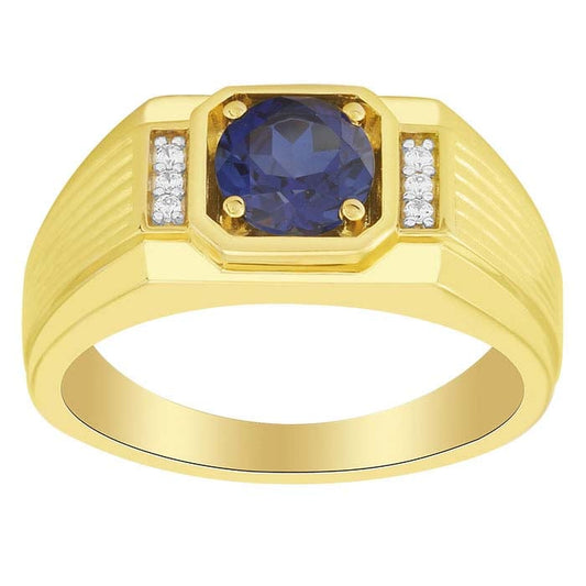 14K Yellow Gold Diamond- & Lab-Grown Sapphire-Set RIng