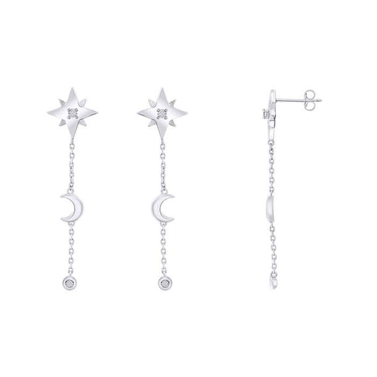 Lab-Grown Diamond-Set Moon & Star Drop Post Earrings