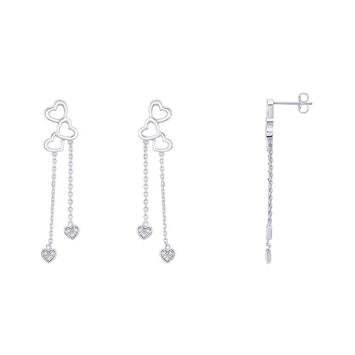 Lab-Grown Diamond-Set Heart Drop Post Earrings