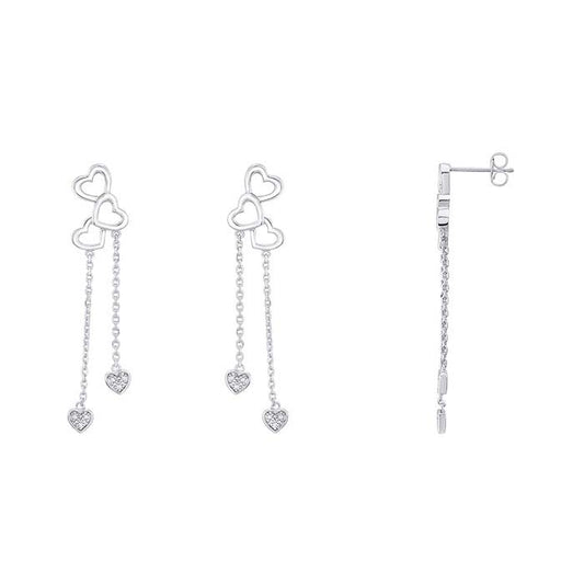 Lab-Grown Diamond-Set Heart Drop Post Earrings