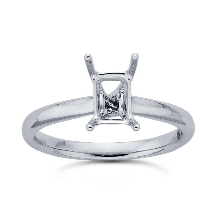 Platinum Emerald-Cut Engagement Ring Mounting