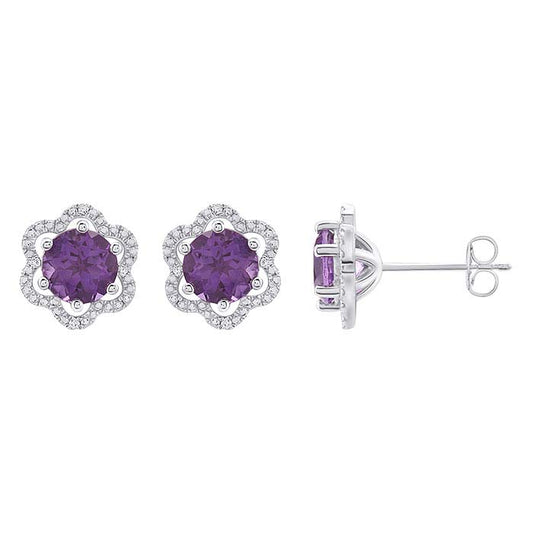 Gemstone-  & Lab-Grown Diamond-Set Post Earrings