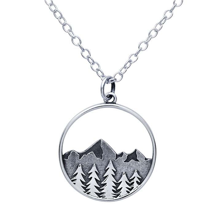 Sterling Silver Tree and Mountain Necklace