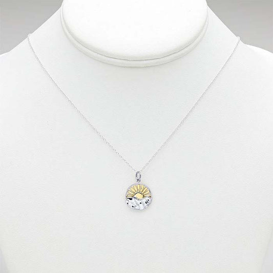 Sterling Silver Mountain with Bronze Sun Rays Necklace
