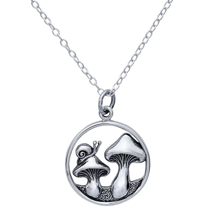 Sterling Silver Mushroom and Snail Necklace