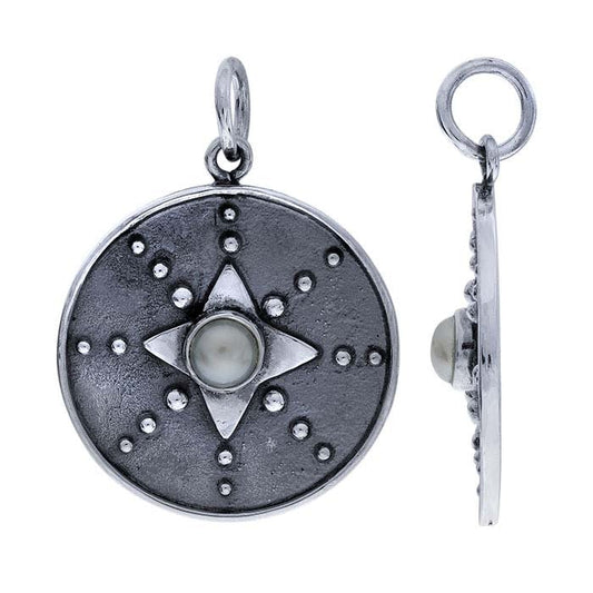 Sterling Silver North Star Pendant with Pearl