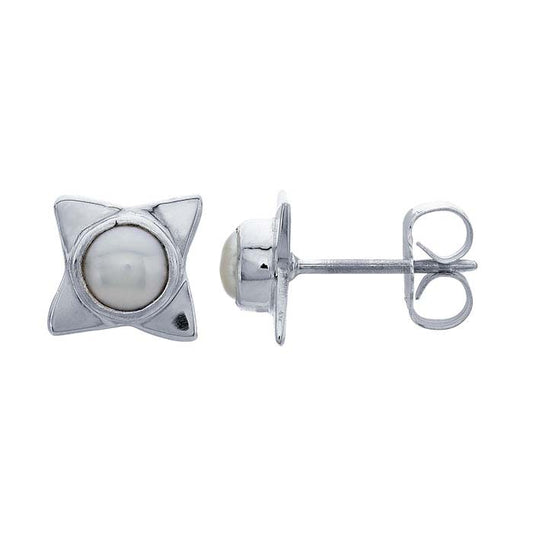 Sterling Silver North Star with Pearl Post Earring