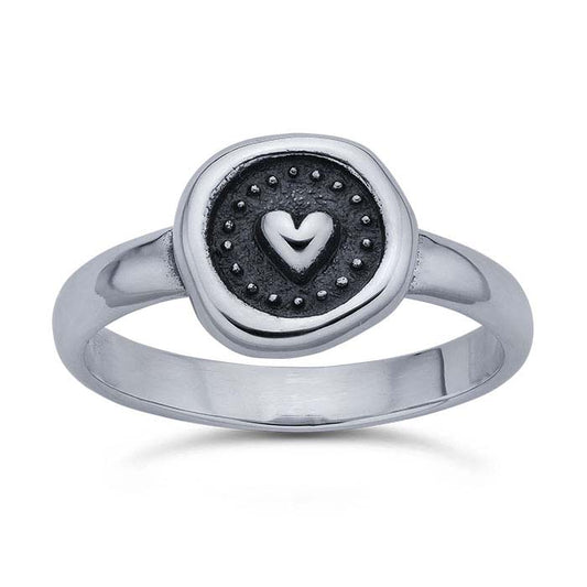 Sterling Silver Wax Seal Heart Ring