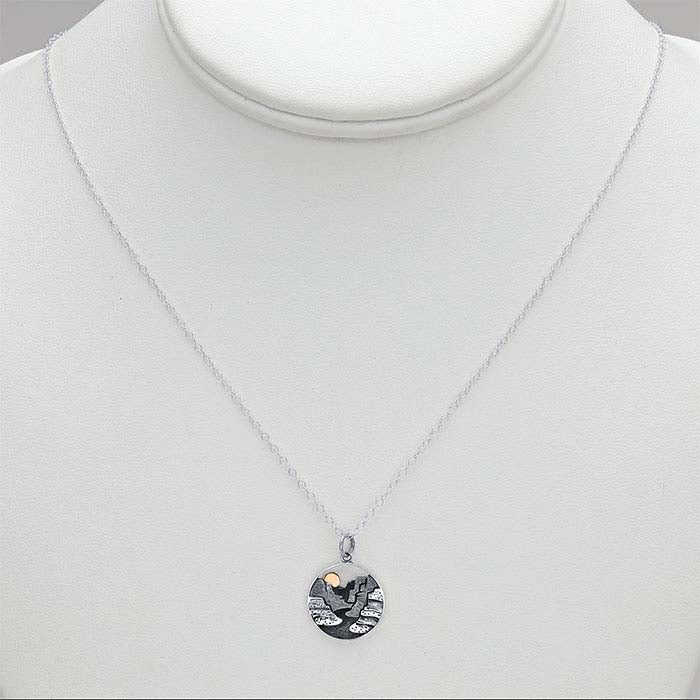 Sterling Silver Layered Canyon with Bronze Sun Necklace
