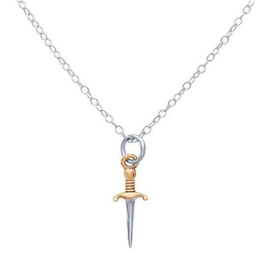 Sterling Silver Mini Dagger with Bronze Handle Necklace