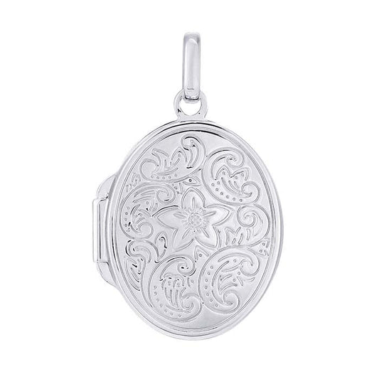 Sterling Silver Oval Locket Pendant with Scroll