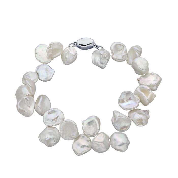 Natural 6mm White Long-Drilled Keshi Pearl Bracelet
