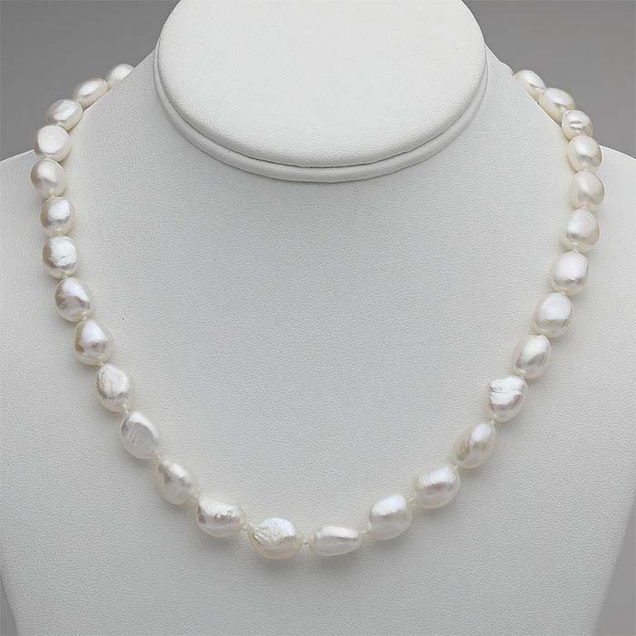 Cultured 10mm White Baroque Pearl Necklace