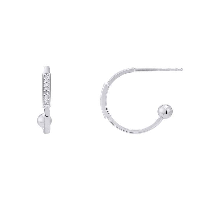 Sterling Silver CZ-Set 3/4 Hoop Earring with Ball