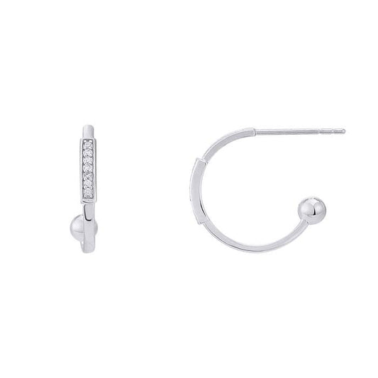 Sterling Silver CZ-Set 3/4 Hoop Earring with Ball