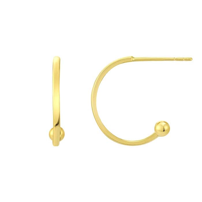 Yellow Gold Plated Sterling Silver 3/4 Hoop Earring with Ball