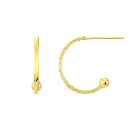 Yellow Gold Plated Sterling Silver 3/4 Hoop Earring with Ball