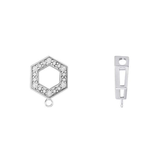 Sterling Silver Diamond-Set Hexagon Component with Ring
