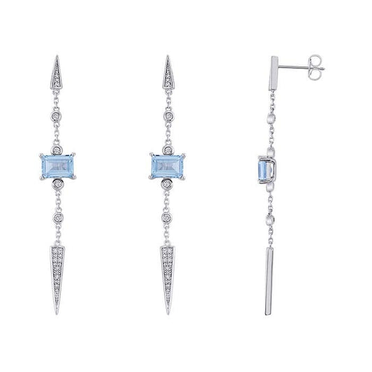 Sterling Silver Lab-Grown Blue Topaz-Set Arrow Drop Earrings