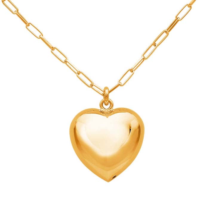 Sterling Silver Yellow Gold-Plated Puffed Heart Necklace